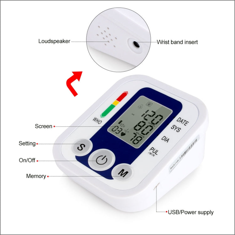 ZK-B02   Automatic Digital Upper Arm Blood Pressure Monitor Sphygmomanometer Pressure Gauge Heart Beat Rate Meter Tonometer Pulsometer