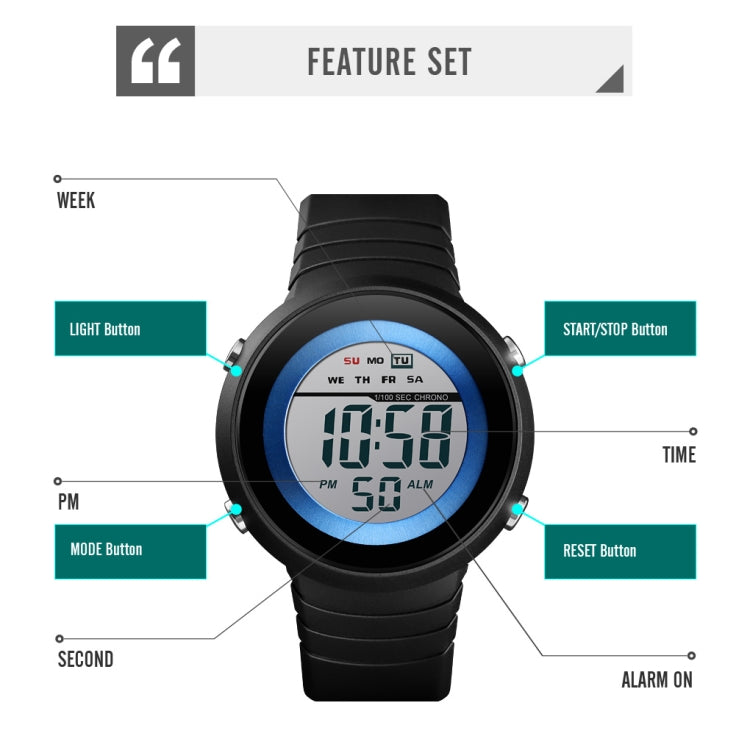 SKMEI 1497 Fashion Simple Backlight Single Display Electronic Watch Timing Alarm Watch