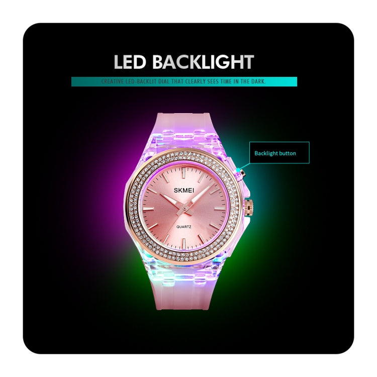 SkMEI 1553 Women LED Color Light Transparent Waterproof Watch Inlaid With Water Drill