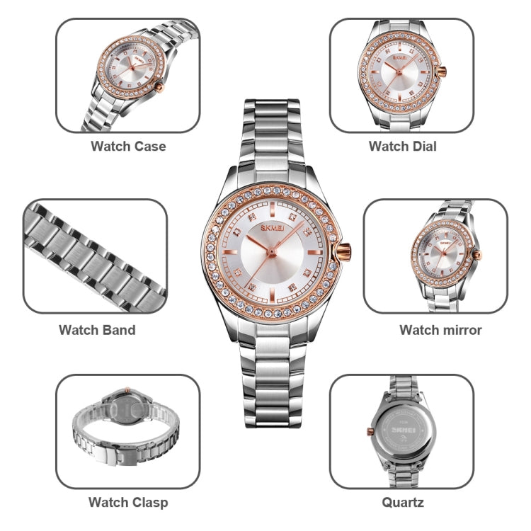 SKMEI 1534 elegant waterproof quartz steel band watch with diamond inlay