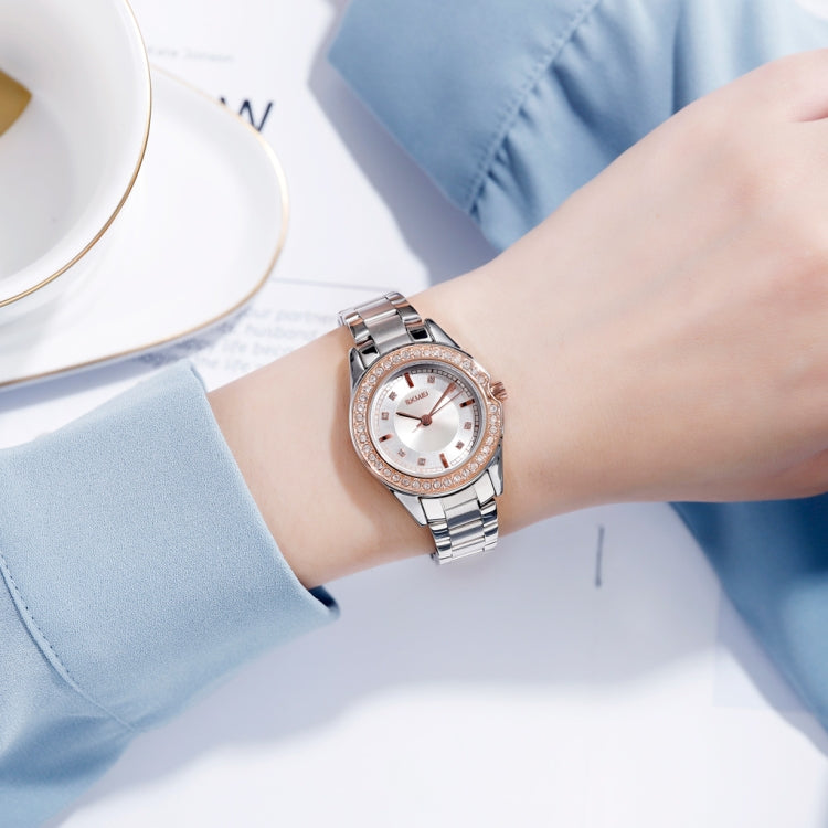 SKMEI 1534 elegant waterproof quartz steel band watch with diamond inlay