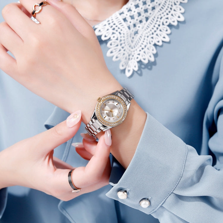 SKMEI 1534 elegant waterproof quartz steel band watch with diamond inlay