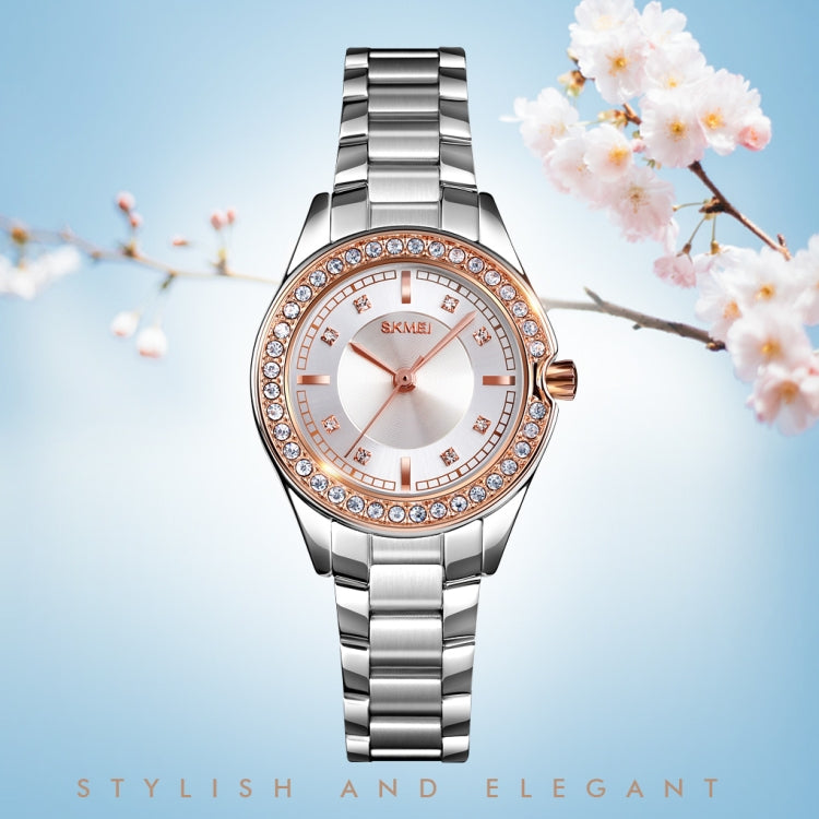 SKMEI 1534 elegant waterproof quartz steel band watch with diamond inlay