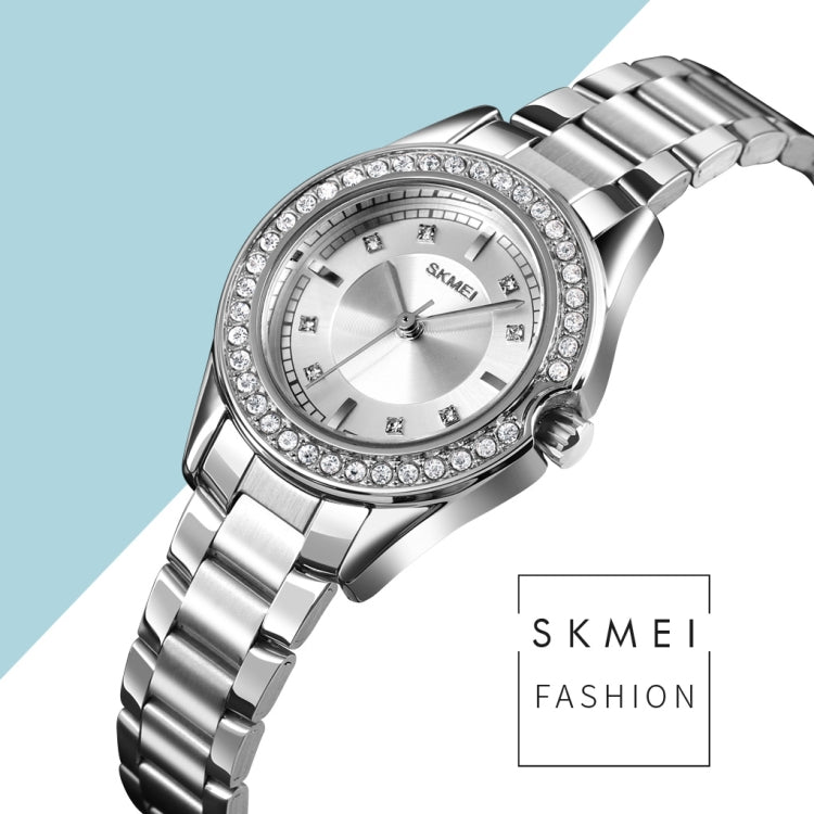 SKMEI 1534 elegant waterproof quartz steel band watch with diamond inlay