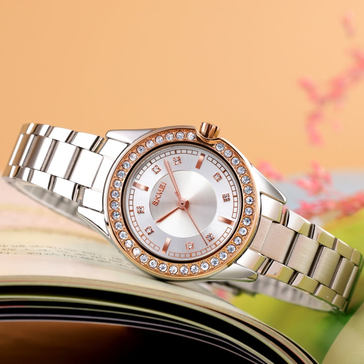 SKMEI 1534 elegant waterproof quartz steel band watch with diamond inlay