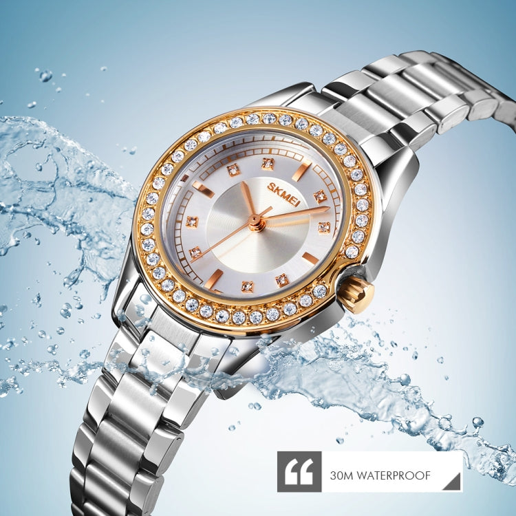 SKMEI 1534 elegant waterproof quartz steel band watch with diamond inlay