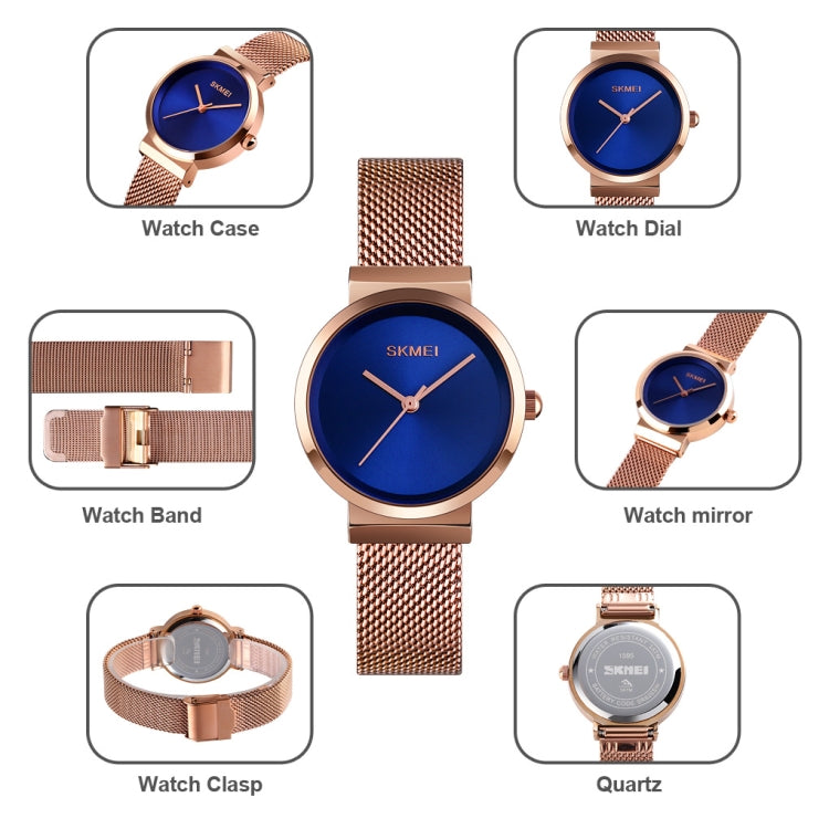 Skmei 1595 Fashion Elegant Scale Free Steel Mesh Belt Women's Watch Waterproof Business Student Quartz Watch Female
