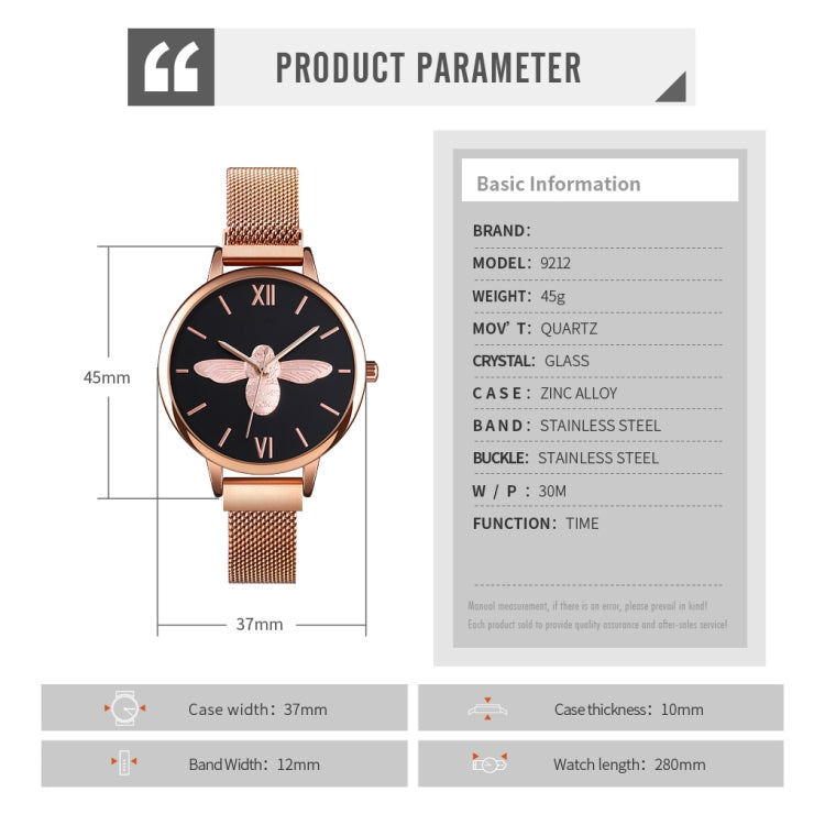 Skmei 9212 Fashion Lady Quartz Watch Student Female Temperament Waterproof Magnetic Suction Net Belt Watch