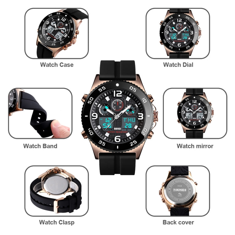 SKMEI 1538 Multi-Function Time Large Dial Steel Belt Men  Casual Sports Electronic Watch