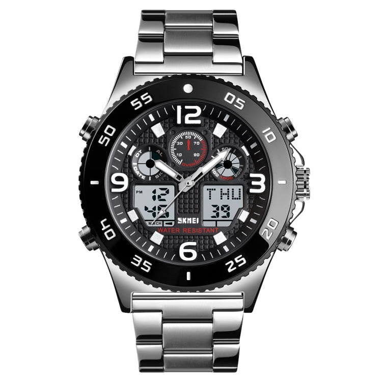 SKMEI 1538 Multi-Function Time Large Dial Steel Belt Men  Casual Sports Electronic Watch