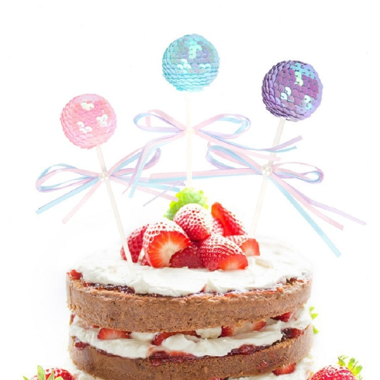 Ribbon Bow Sequin Ball Cake Party Dessert Inserted Card