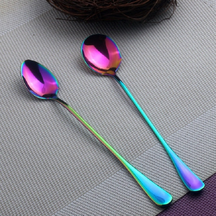 2 PCS Stainless Steel Rainbow Long Handled Coffee Scoops Cold Drink Stirring Spoon for Dessert Cake