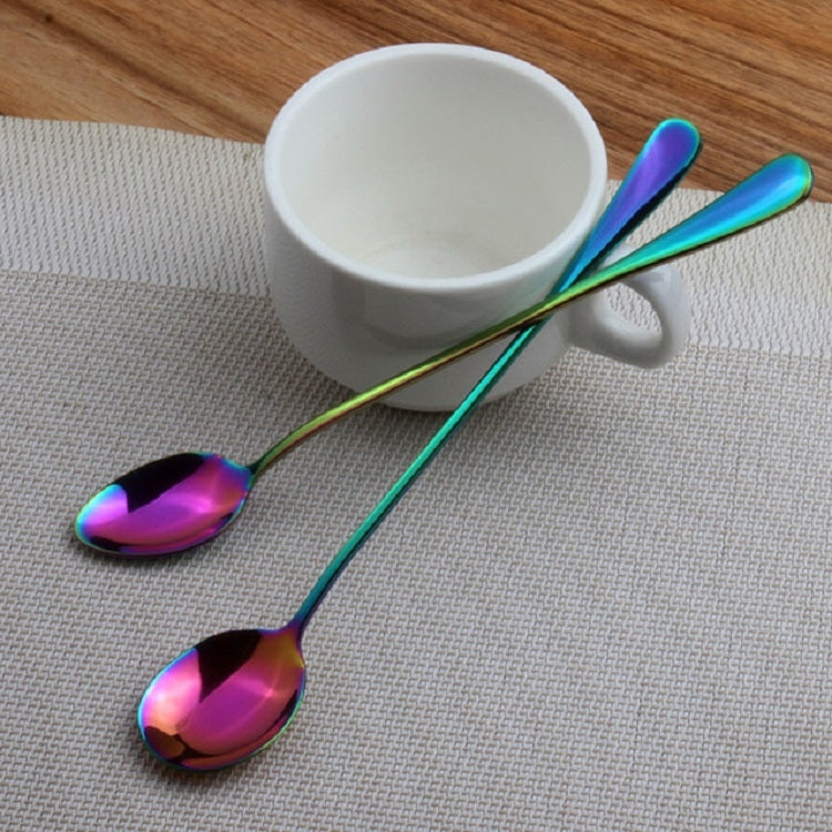 2 PCS Stainless Steel Rainbow Long Handled Coffee Scoops Cold Drink Stirring Spoon for Dessert Cake