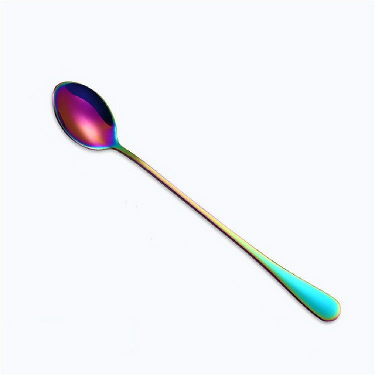 2 PCS Stainless Steel Rainbow Long Handled Coffee Scoops Cold Drink Stirring Spoon for Dessert Cake