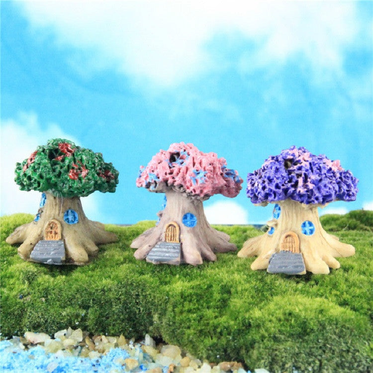 Micro Landscape Flower Pot Decoration Fleshy Cartoon Construction Toy Big Tree House Resin Decoration