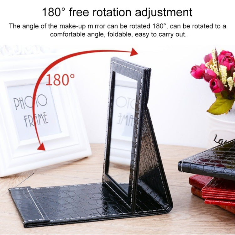 Square Stand Leather Make Up Mirror Alligator Pattern Portable Cosmetic Mirror