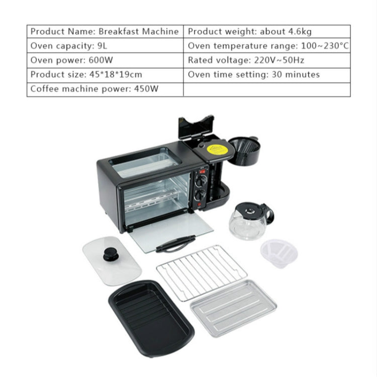 3 in 1 Electric Breakfast Machine Multifunction Coffee Maker + Frying Pan + Mini Oven  Household Bread Pizza Oven