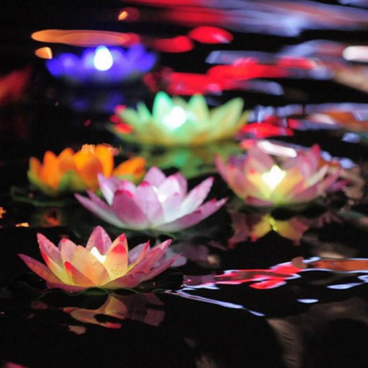 3 Color LED Flood Light Artificial Lotus Floating Flower Shape Lamps For Outdoor Swimming Pool Wishing Party