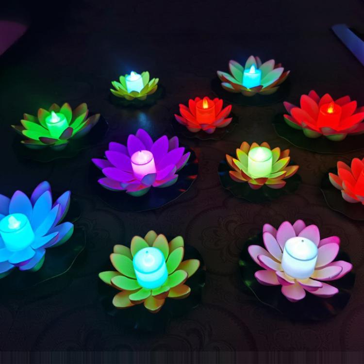 3 Color LED Flood Light Artificial Lotus Floating Flower Shape Lamps For Outdoor Swimming Pool Wishing Party