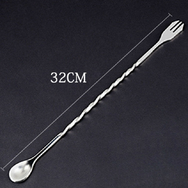 2 PCS Stainless Steel Long Handle Fork Spoon Cocktail Ice Stirrer Double Head Wine Mixing Stick