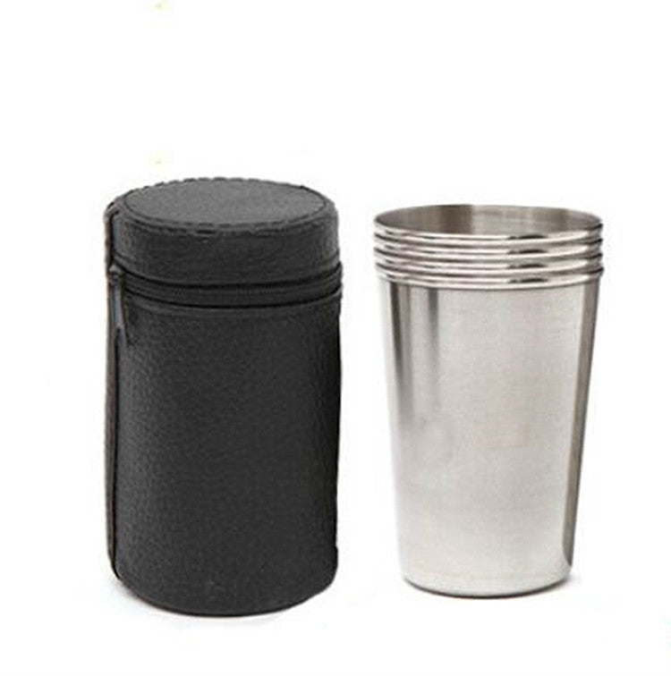 2 Sets Outdoor Mini Stainless Steel Small Wine Glass Hiking Camping Travel Portable Drinking Cup Set with Leather Case