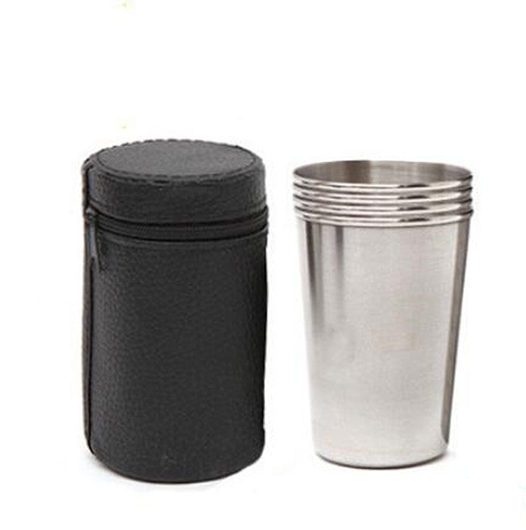 2 Sets Outdoor Mini Stainless Steel Small Wine Glass Hiking Camping Travel Portable Drinking Cup Set with Leather Case
