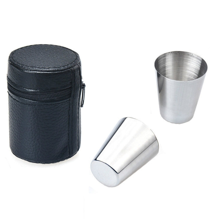 2 Sets Outdoor Mini Stainless Steel Small Wine Glass Hiking Camping Travel Portable Drinking Cup Set with Leather Case