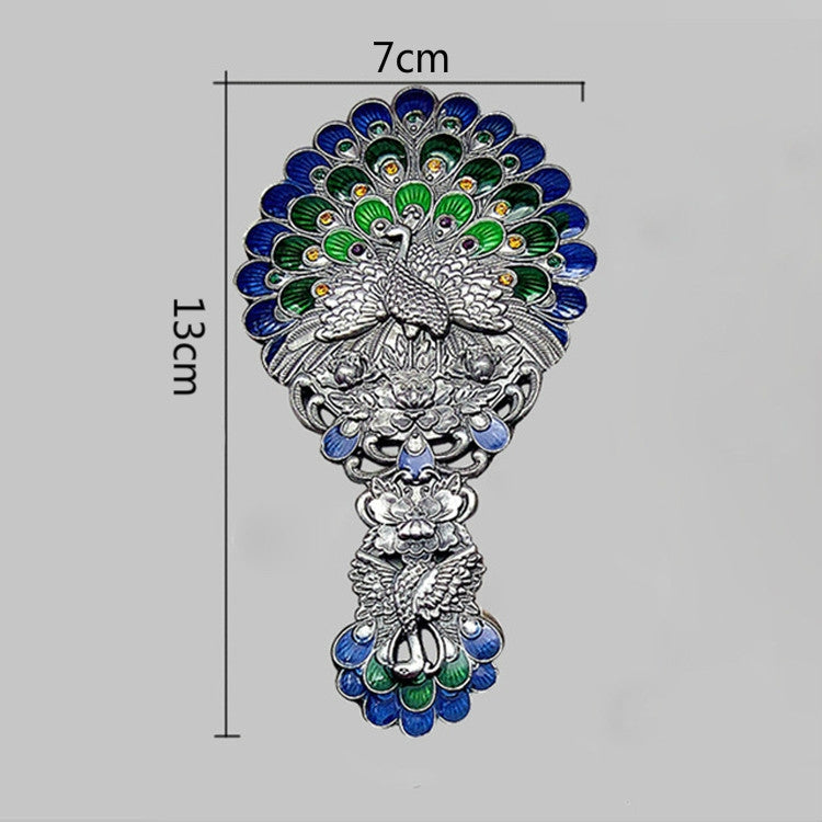 Vintage Handle Peacock Mirror Gift Box Comb Two-piece Portable Makeup Mirror