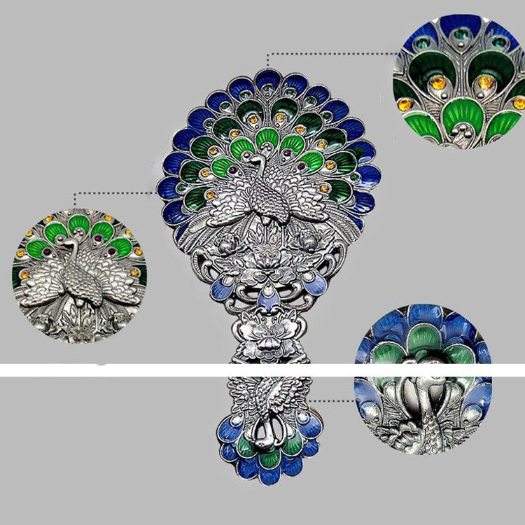 Vintage Handle Peacock Mirror Gift Box Comb Two-piece Portable Makeup Mirror