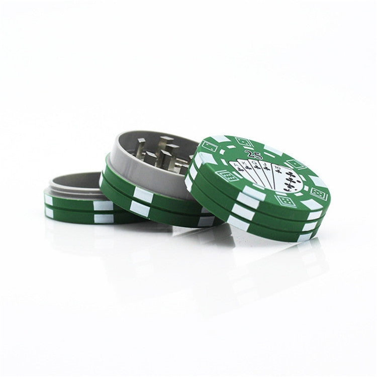 Small Chip Poker Cigarette Crusher Zinc Alloy 3 Layer Metal Grinder Random Color Delivery