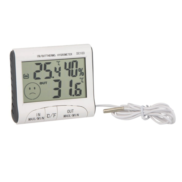 LCD Digital Thermometer Hygrometer Moisture Meter and Wired Temperature with External Sensor White