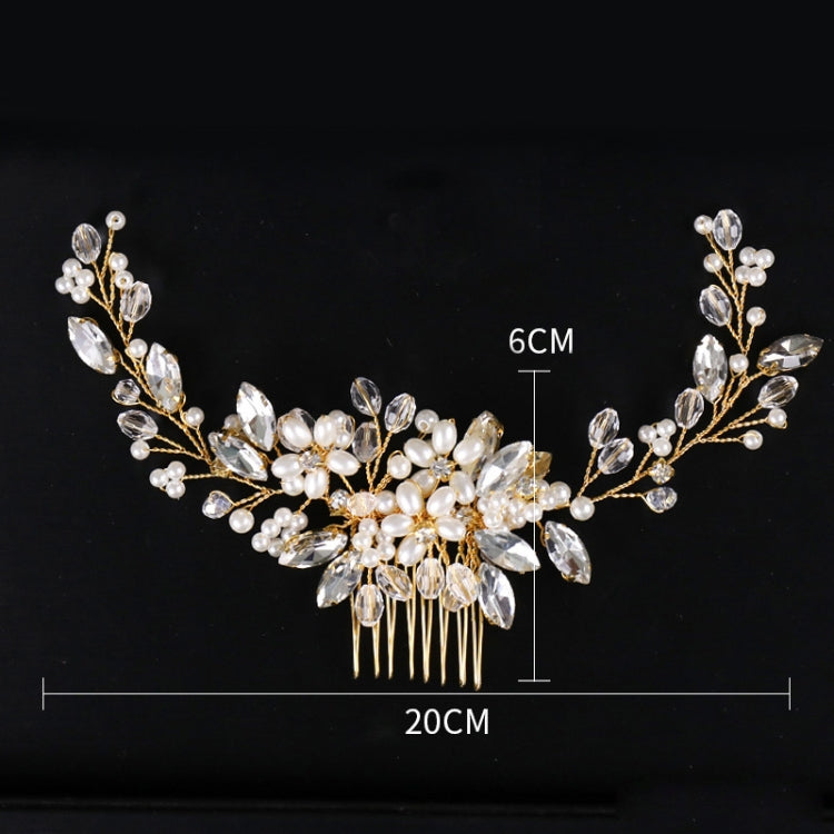 Golden Pearl Headband Tiaras Crystal Rhinestone Bridal Hair Combs Headpiece