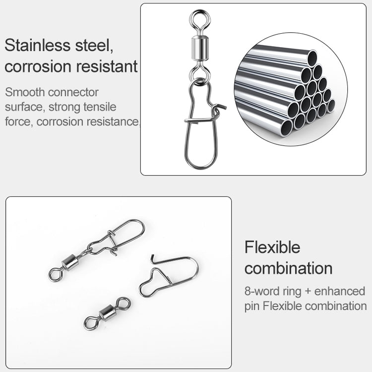 10pcs /Pack Stainless Steel Fishing Connector Bearing Rolling Swivel Connector Fishing Gear Accessories