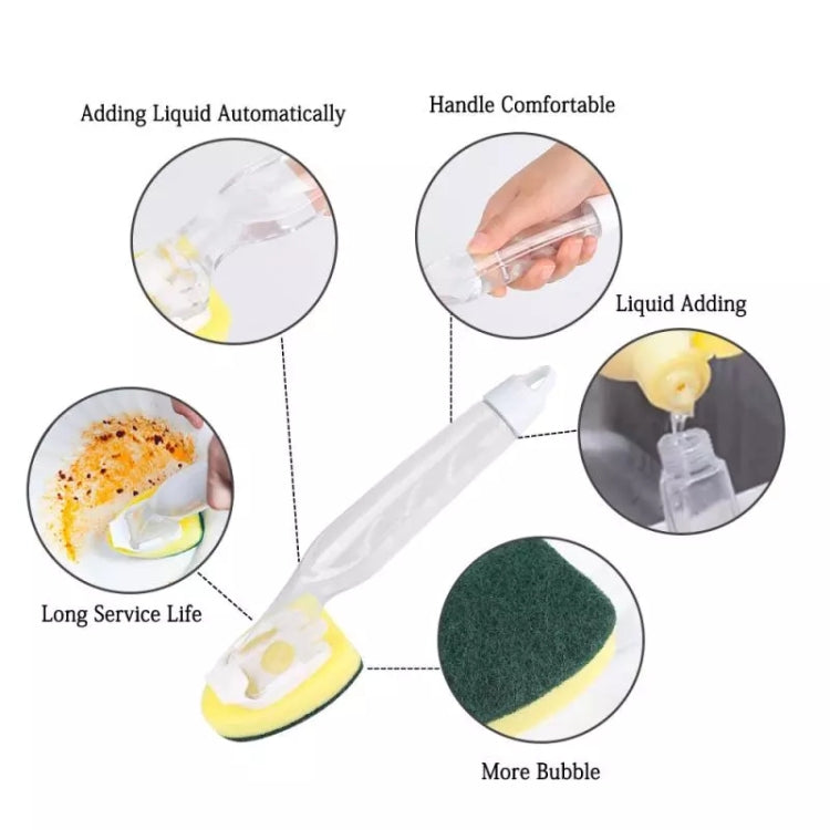 Kitchen Plastic Long Handle Cleaning Brush Automatic Adding Liquid Brush Removable Sponge Brush