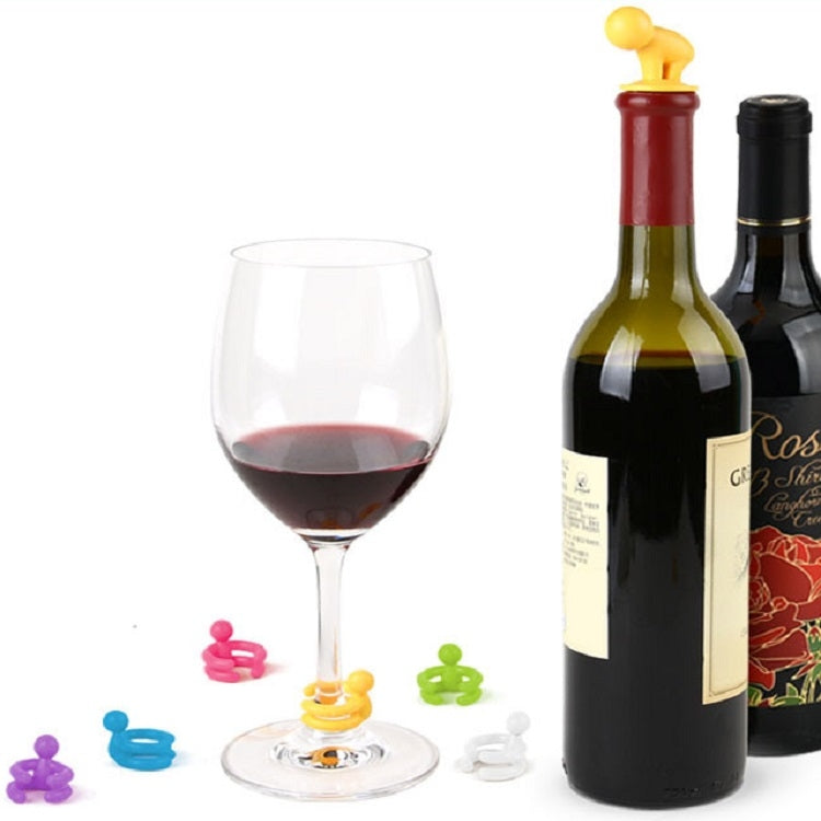 7 PCS Cartoon Silicone Sealed Spiral Red Wine Stopper + Cup Feet Set, Random Color Delivery