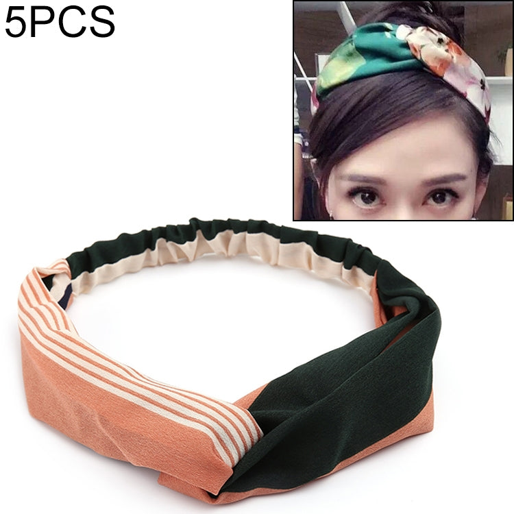 5 PCS Retro Floral Printed Ladies Classic Cross Hair Bands