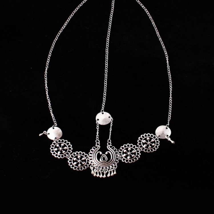 Silver Vintage Tassel Hair Jewelry Metal Coin Headband Long Punk Head Chain Piece Forehead Headpiece