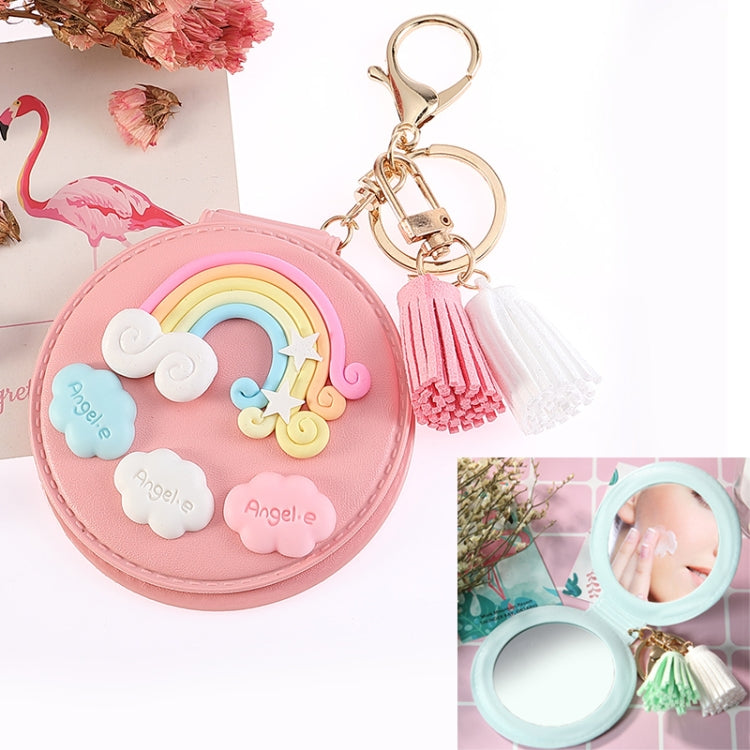 PU Leather Double-sided Folding Mirror Rainbow Tassel Makeup Mirror Keychain