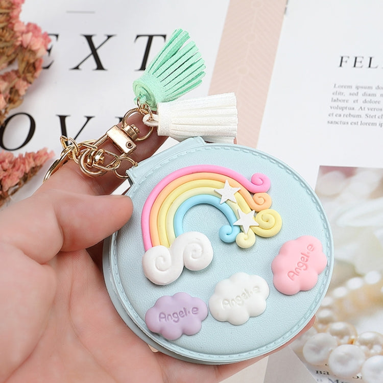 PU Leather Double-sided Folding Mirror Rainbow Tassel Makeup Mirror Keychain