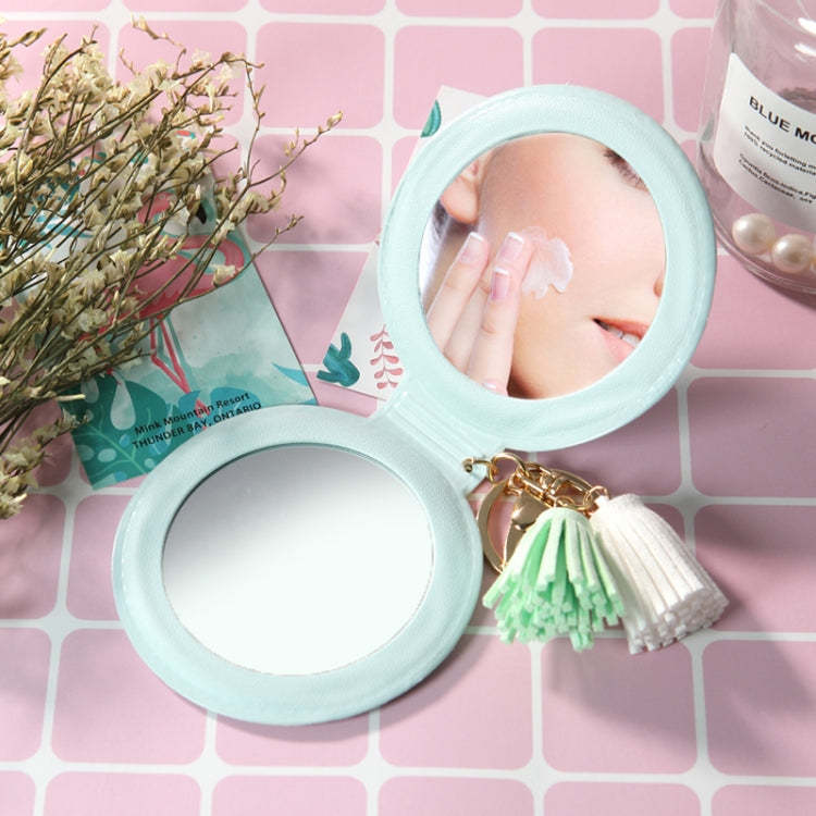 PU Leather Double-sided Folding Mirror Rainbow Tassel Makeup Mirror Keychain