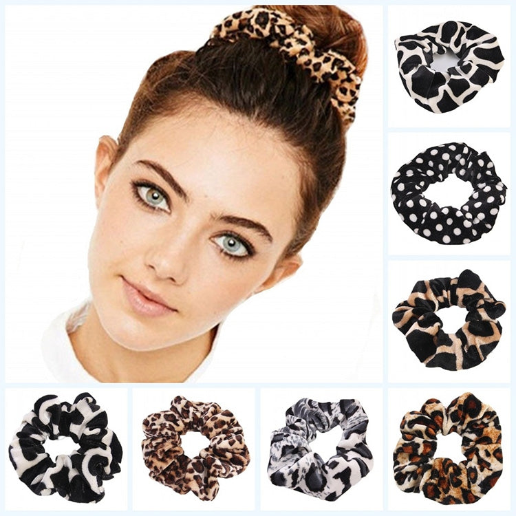 2 PCS Velvet Leopard Hair Ring Gold Velvet Headband Flannel Hair Band Hairball Hair Pocket Flower