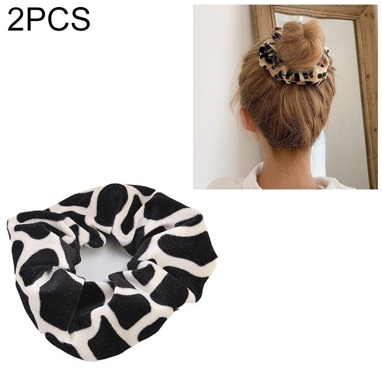 2 PCS Velvet Leopard Hair Ring Gold Velvet Headband Flannel Hair Band Hairball Hair Pocket Flower
