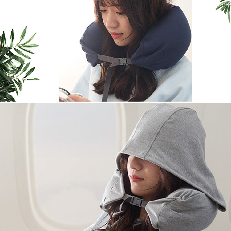 Portable Airplane Travel U-shaped Hooded Pillow Nap Time Neck Pillow