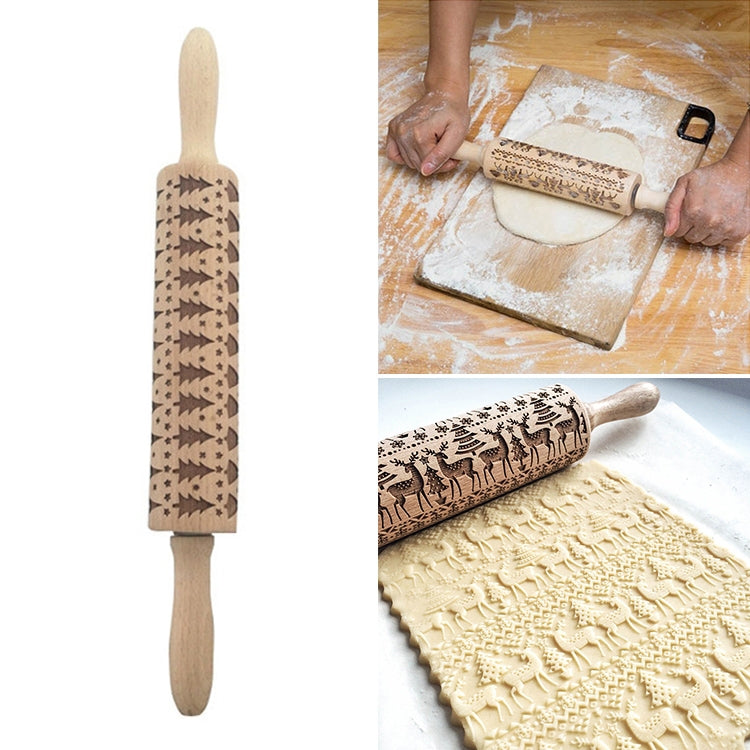 Christmas Embossing Rolling Pin Baking Cookies Fondant Cake Dough Engraved Roller