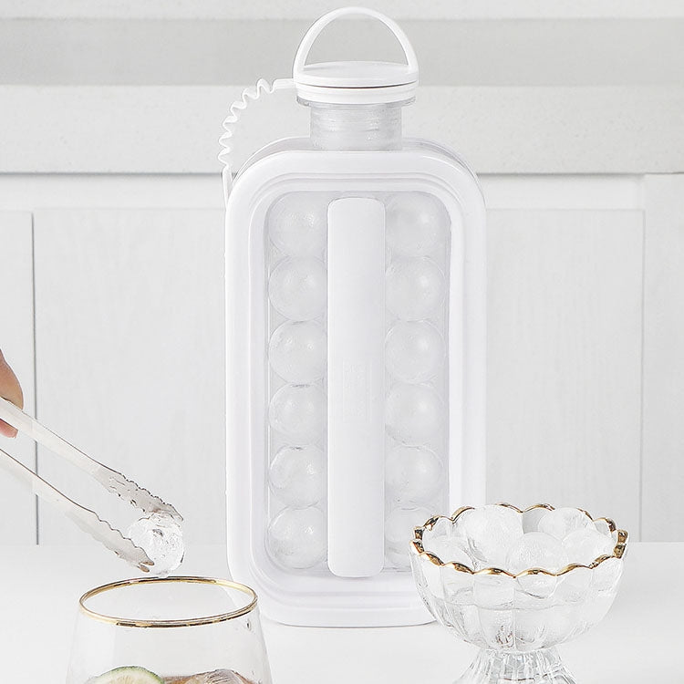 2 in 1 Round Ice Cube Mold Portable Ice Ball Maker Bottle Kettle with Lid White