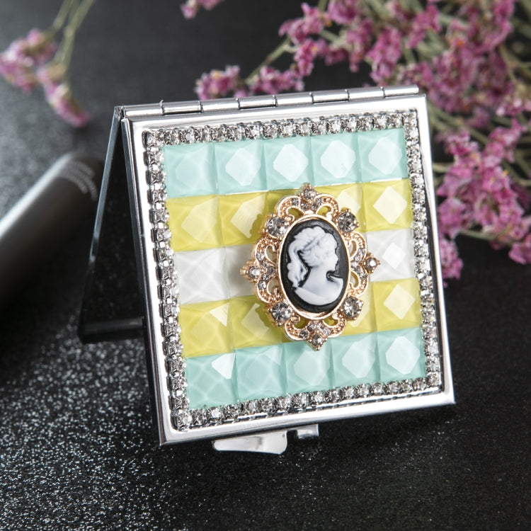 Handmade DIY Diamond Portable Double Sided Folding Mirror Gem Beauty Head
