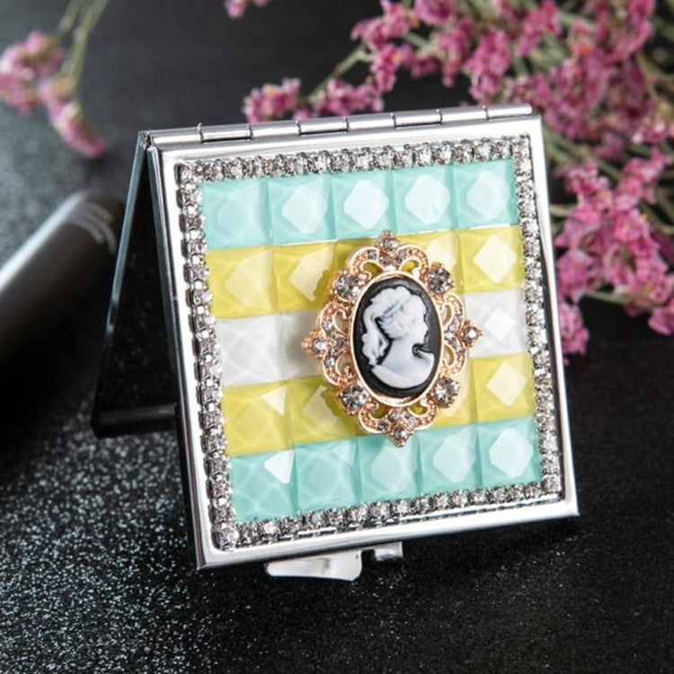 Handmade DIY Diamond Portable Double Sided Folding Mirror Gem Beauty Head