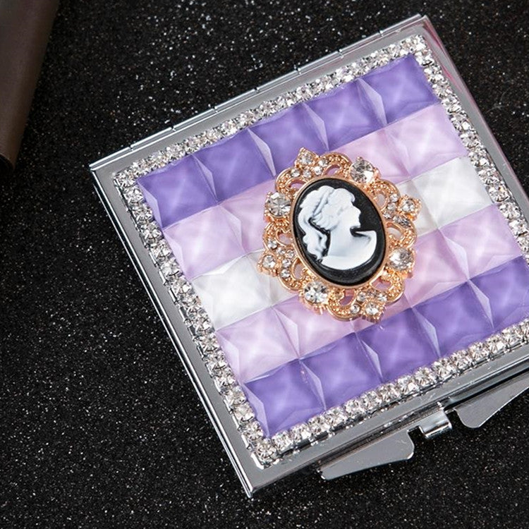 Handmade DIY Diamond Portable Double Sided Folding Mirror Gem Beauty Head