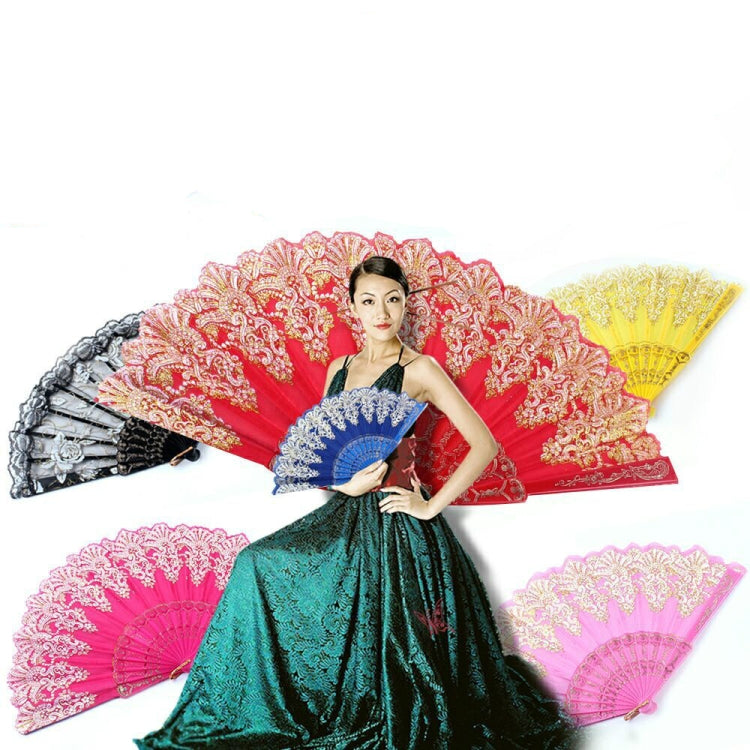 Spain Style Plastic Folding Fan Peacock Lace Fan Ladies Dance Gilding Fan
