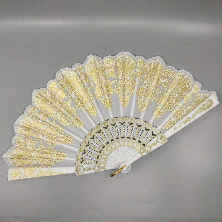 Spain Style Plastic Folding Fan Peacock Lace Fan Ladies Dance Gilding Fan